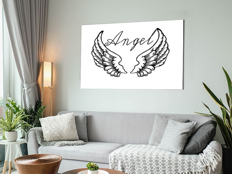 Angel Wings 4 White artwork printed on brushed aluminium dibond, showcasing elegant angel wings design in a modern style.