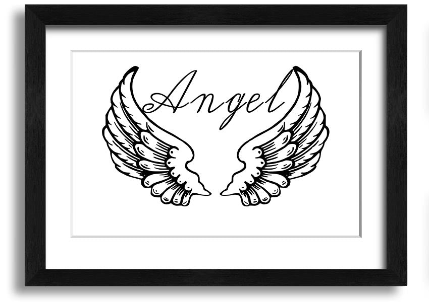 Angel Wings 4 White framed print showcasing delicate angel wings design, elegantly framed and ready to hang.