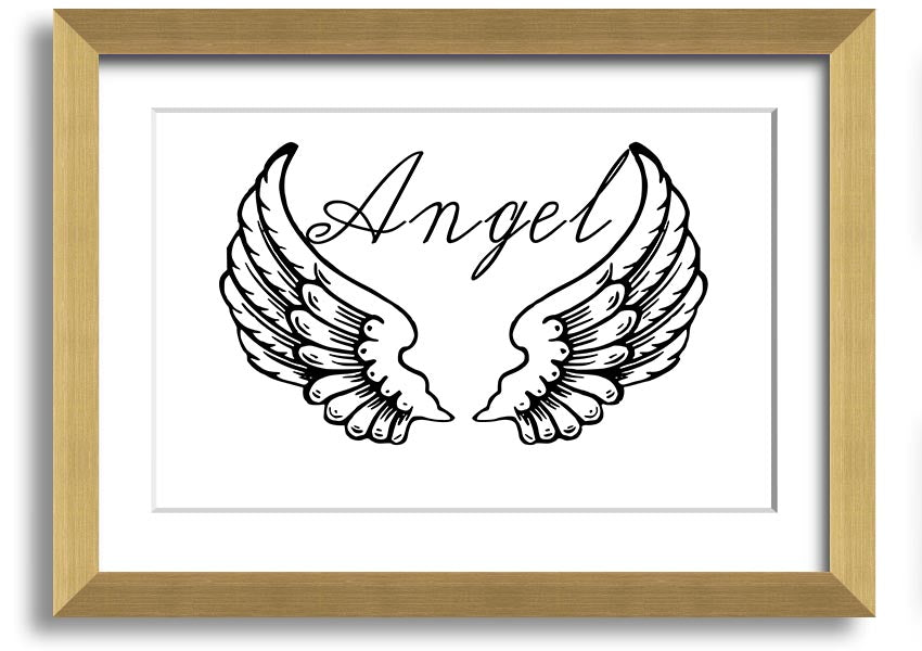 Angel Wings 4 White framed print showcasing delicate angel wings design, elegantly framed and ready to hang.