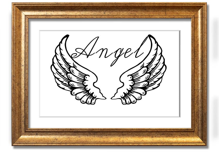 Angel Wings 4 White framed print showcasing delicate angel wings design, elegantly framed and ready to hang.