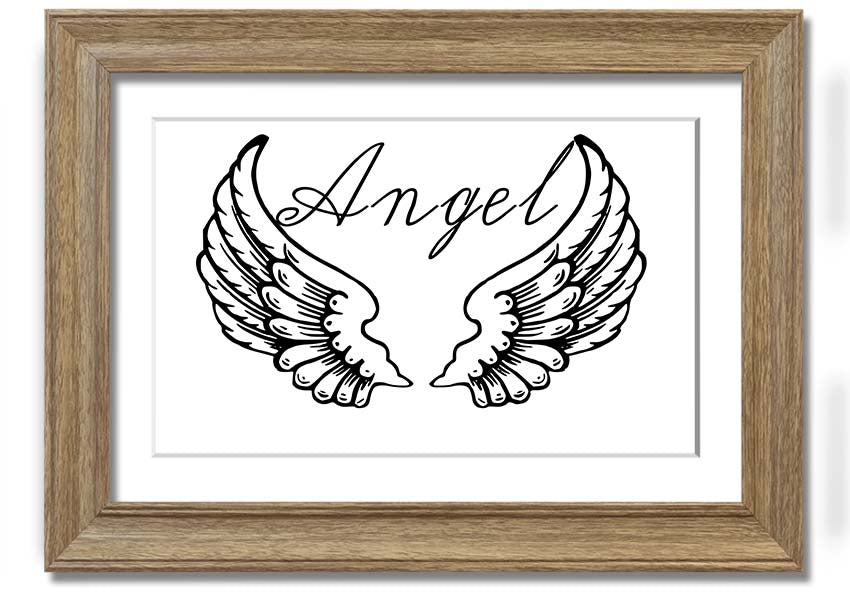 Angel Wings 4 White framed print showcasing delicate angel wings design, elegantly framed and ready to hang.