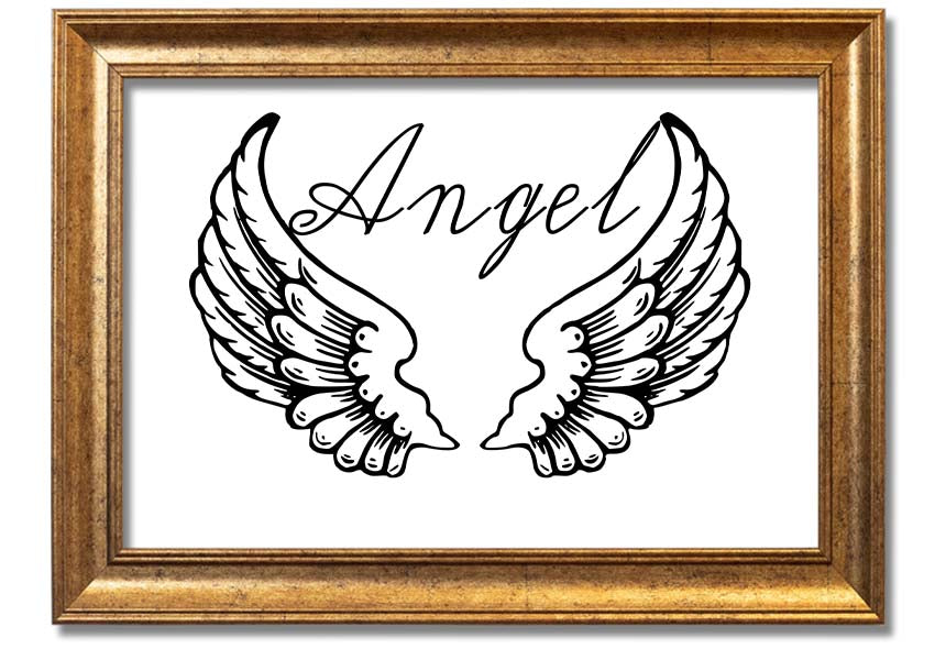 Angel Wings 4 White framed print showcasing delicate angel wings design, elegantly framed and ready to hang.