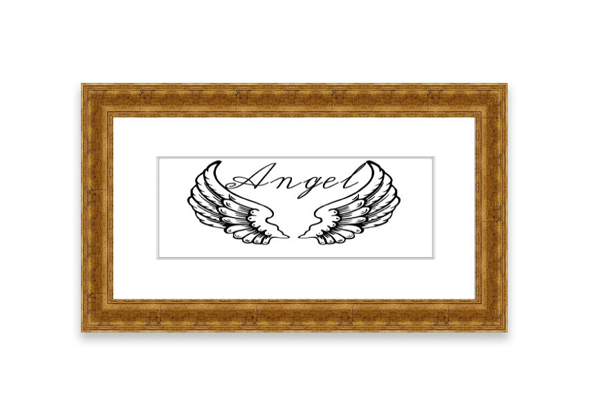 Framed print of angel wings in white, elegantly designed and ready to hang, showcasing craftsmanship from the UK.