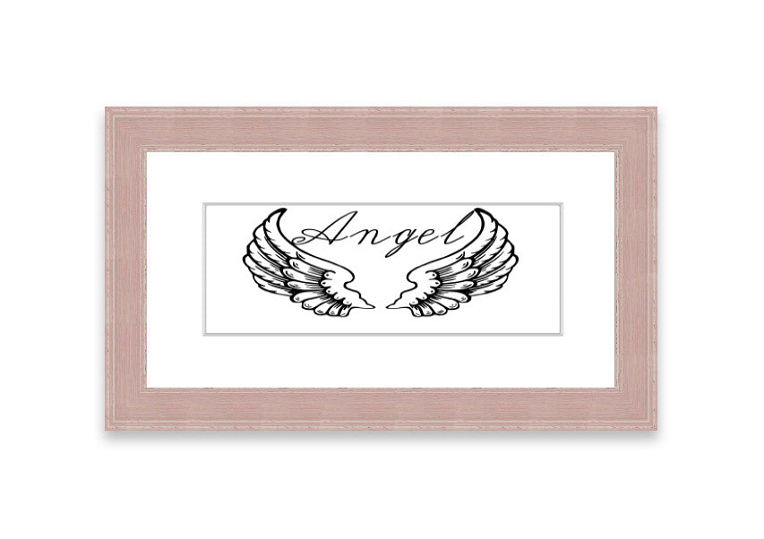 Framed print of angel wings in white, elegantly designed and ready to hang, showcasing craftsmanship from the UK.