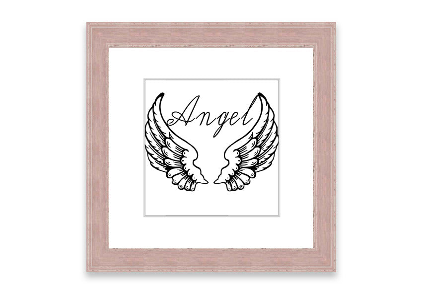 Framed print of angel wings in white, elegantly designed and ready to hang, showcasing craftsmanship from the UK.