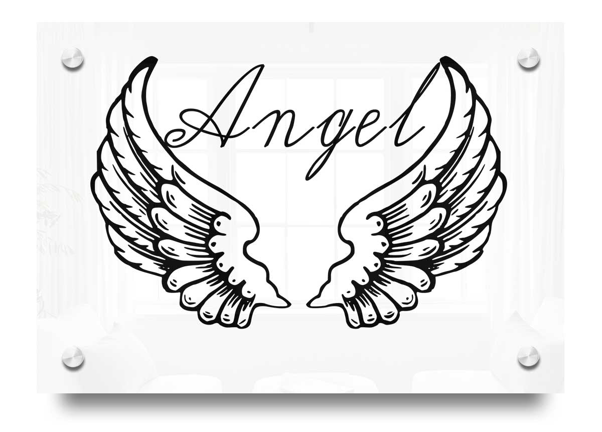 Angel Wings 4 White acrylic print showcasing elegant white wings on a clear background.