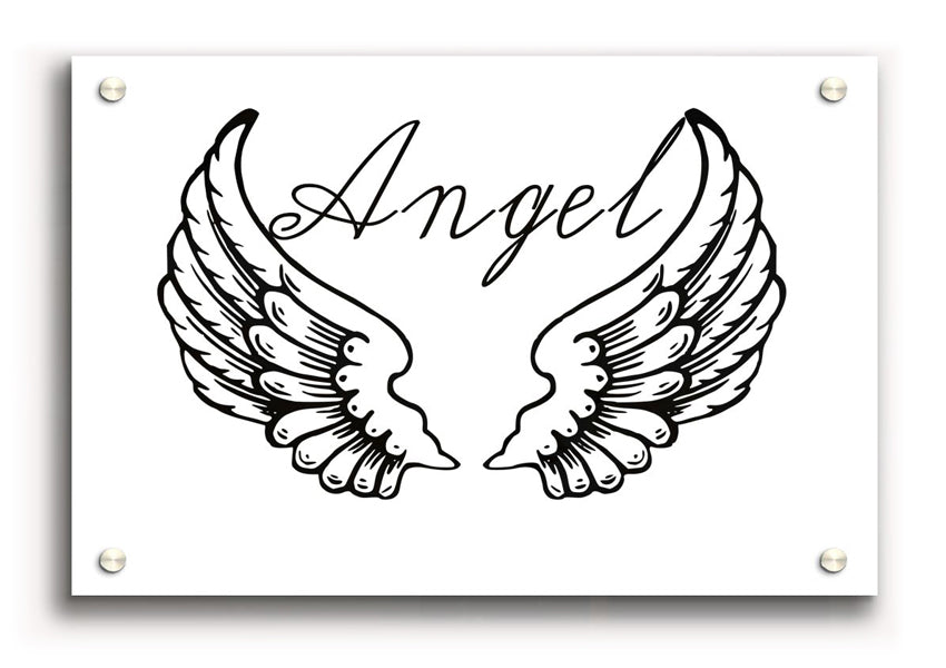 Angel Wings 4 White acrylic print showcasing elegant white wings on a clear background.