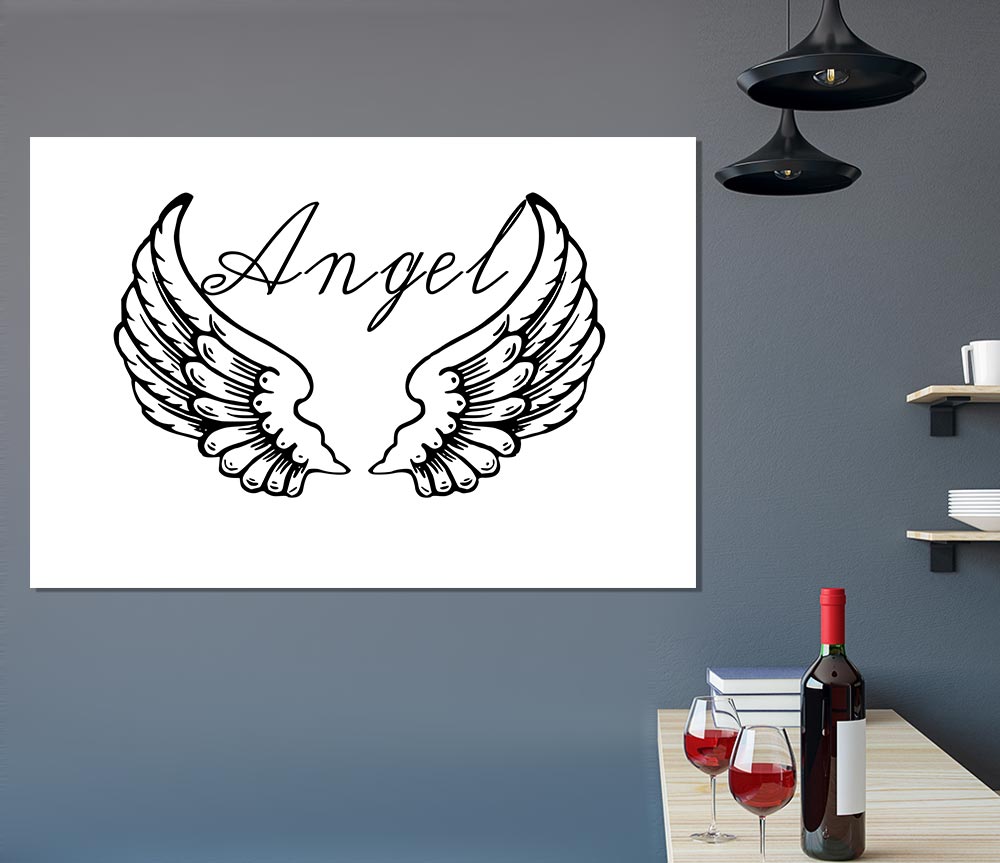 Angel Wings 4 White canvas poster featuring elegant angel wings design on a high-quality canvas.