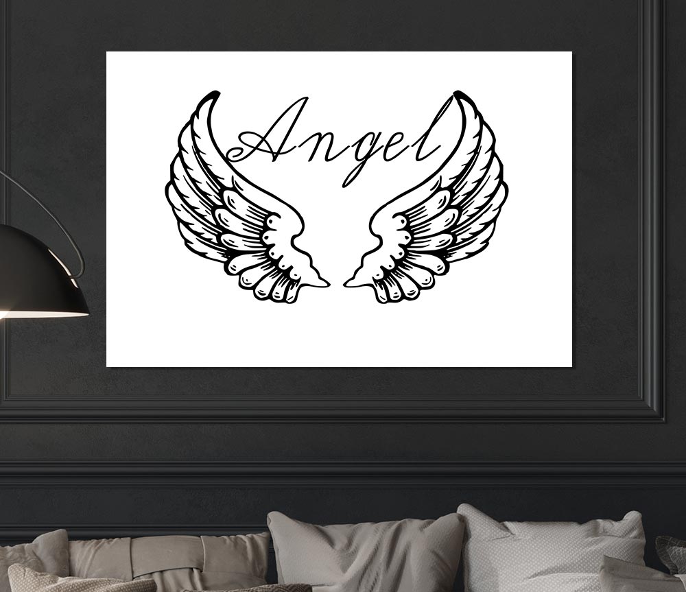 Angel Wings 4 White canvas poster featuring elegant angel wings design on a high-quality canvas.