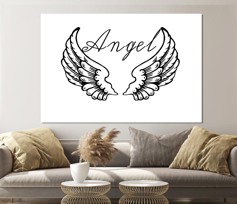 Angel Wings 4 White canvas poster featuring elegant angel wings design on a high-quality canvas.