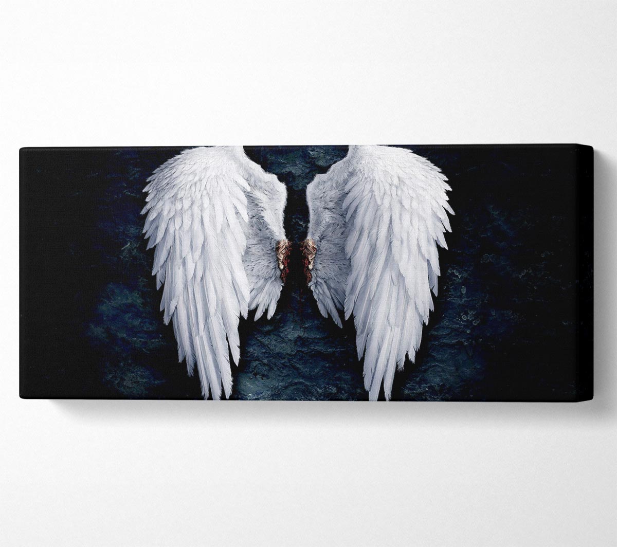 A beautifully designed canvas art featuring angel wings, mounted on a sturdy 44mm box frame, ready to hang.