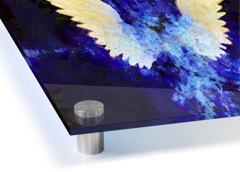 A beautiful acrylic print of angel wings, showcasing vibrant colors and a sleek finish, perfect for wall decor.