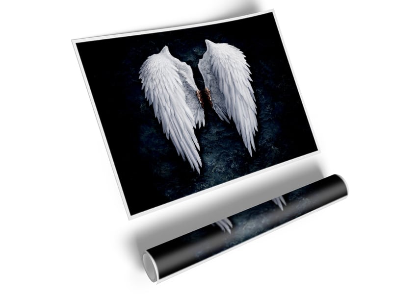 A beautiful canvas poster featuring angel wings, showcasing intricate details and soft colors, perfect for home decor.