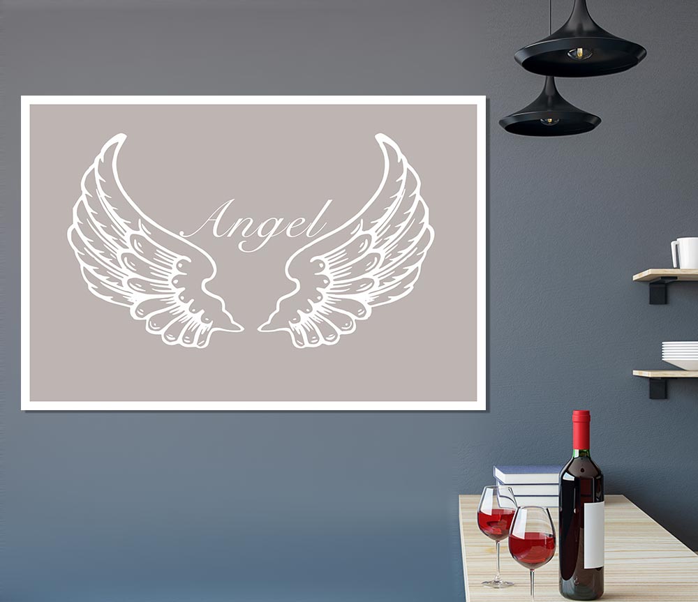 Angel Wings Beige canvas poster featuring delicate angel wings design on a neutral beige background, perfect for home decor.