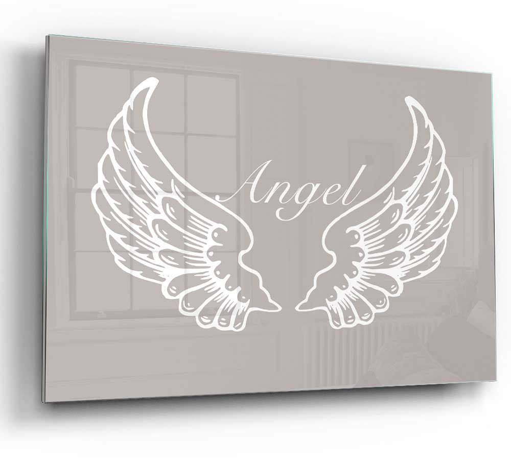 Angel Wings Beige glass print featuring elegant wing design in soft beige tones, perfect for modern home decor.