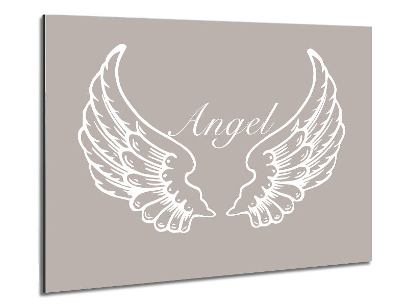 Angel Wings Beige art piece printed on brushed aluminium dibond, showcasing elegant wing design in soft beige tones.