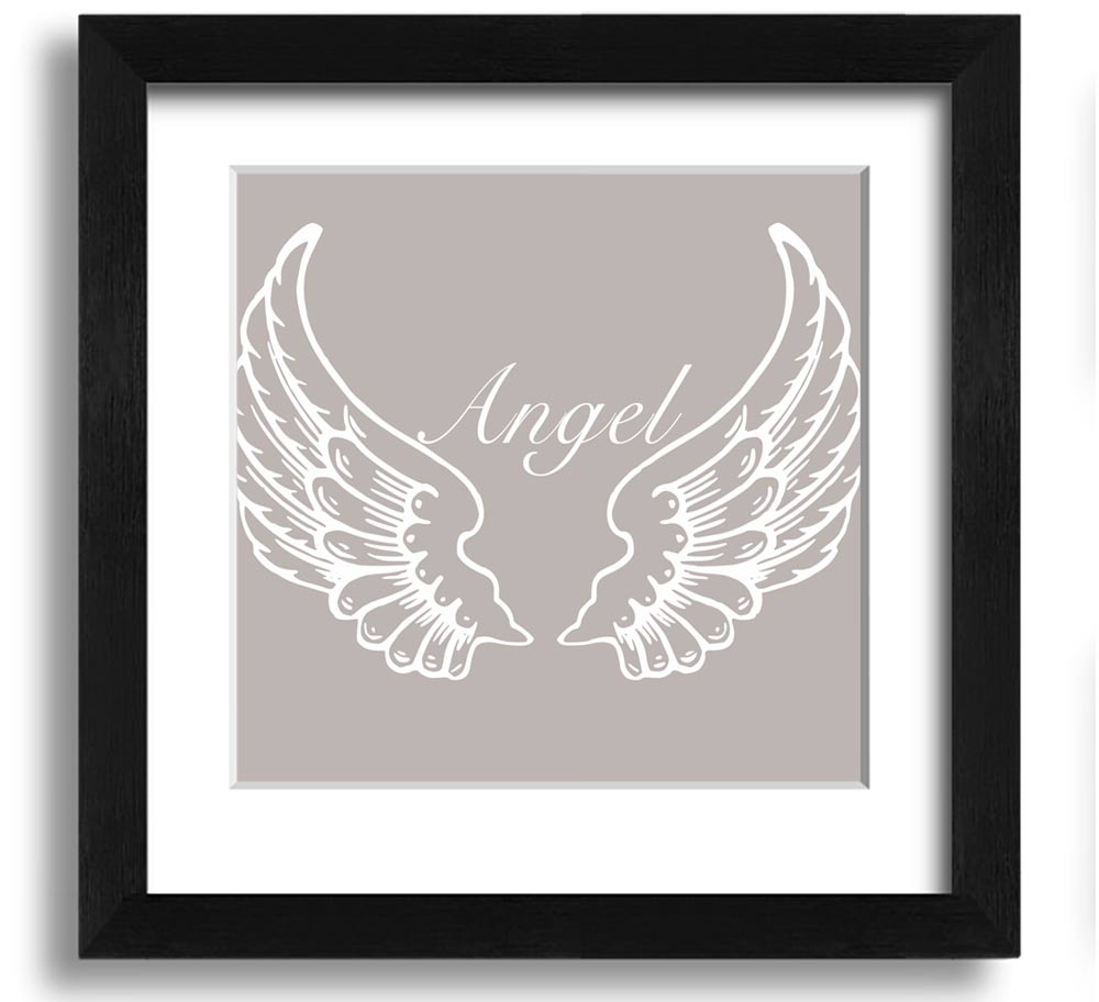 Angel Wings Beige Square Framed Print with elegant design, handmade in the UK, ready to hang.