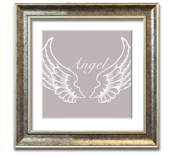 Angel Wings Beige Square Framed Print with elegant design, handmade in the UK, ready to hang.