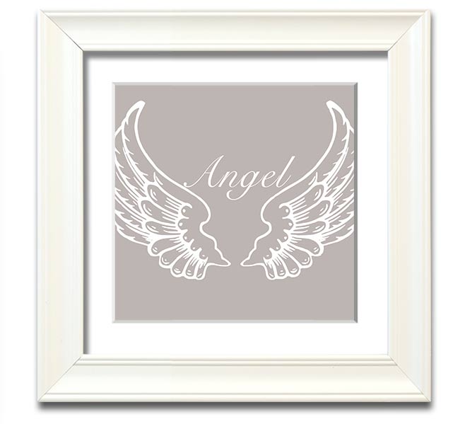 Angel Wings Beige Square Framed Print with elegant design, handmade in the UK, ready to hang.