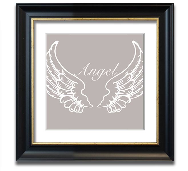 Angel Wings Beige Square Framed Print with elegant design, handmade in the UK, ready to hang.