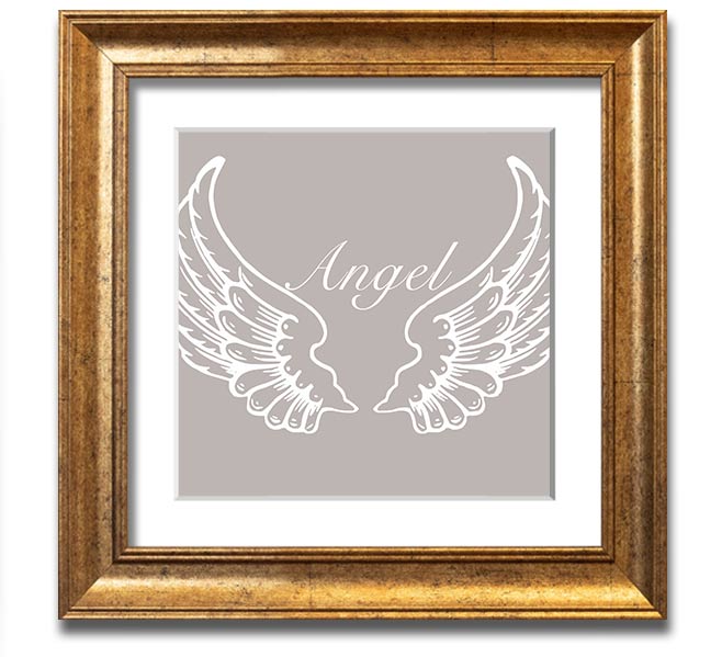 Angel Wings Beige Square Framed Print with elegant design, handmade in the UK, ready to hang.