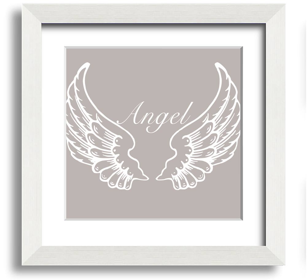 Angel Wings Beige Square Framed Print with elegant design, handmade in the UK, ready to hang.