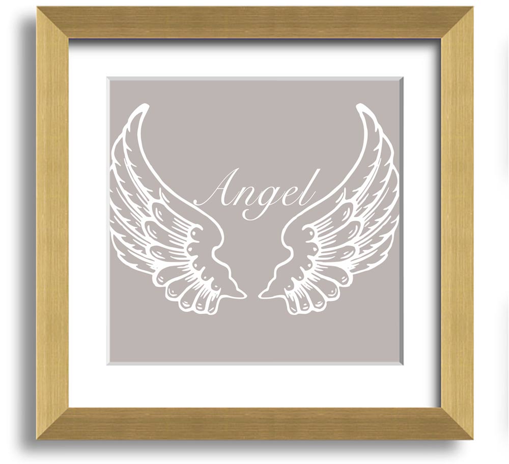 Angel Wings Beige Square Framed Print with elegant design, handmade in the UK, ready to hang.