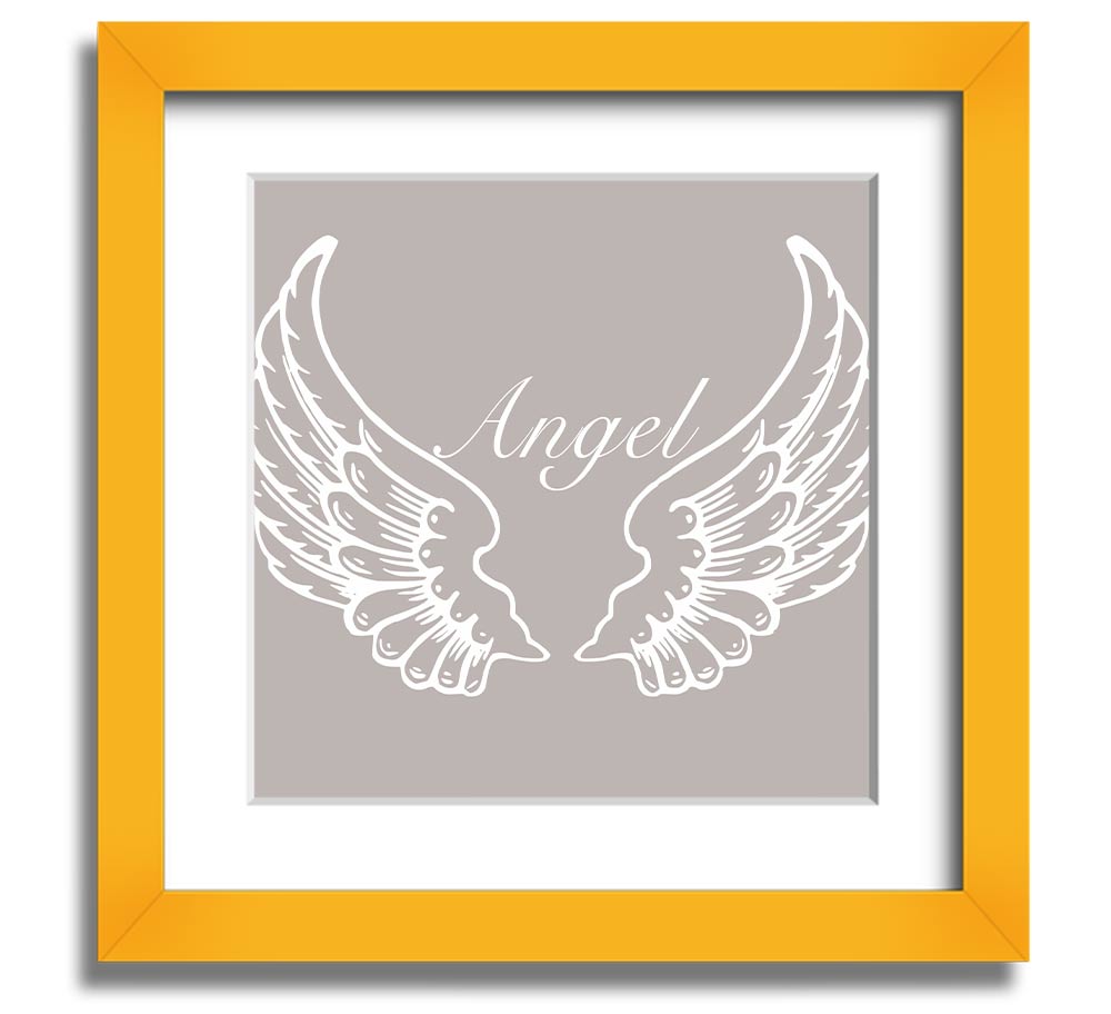 Angel Wings Beige Square Framed Print with elegant design, handmade in the UK, ready to hang.