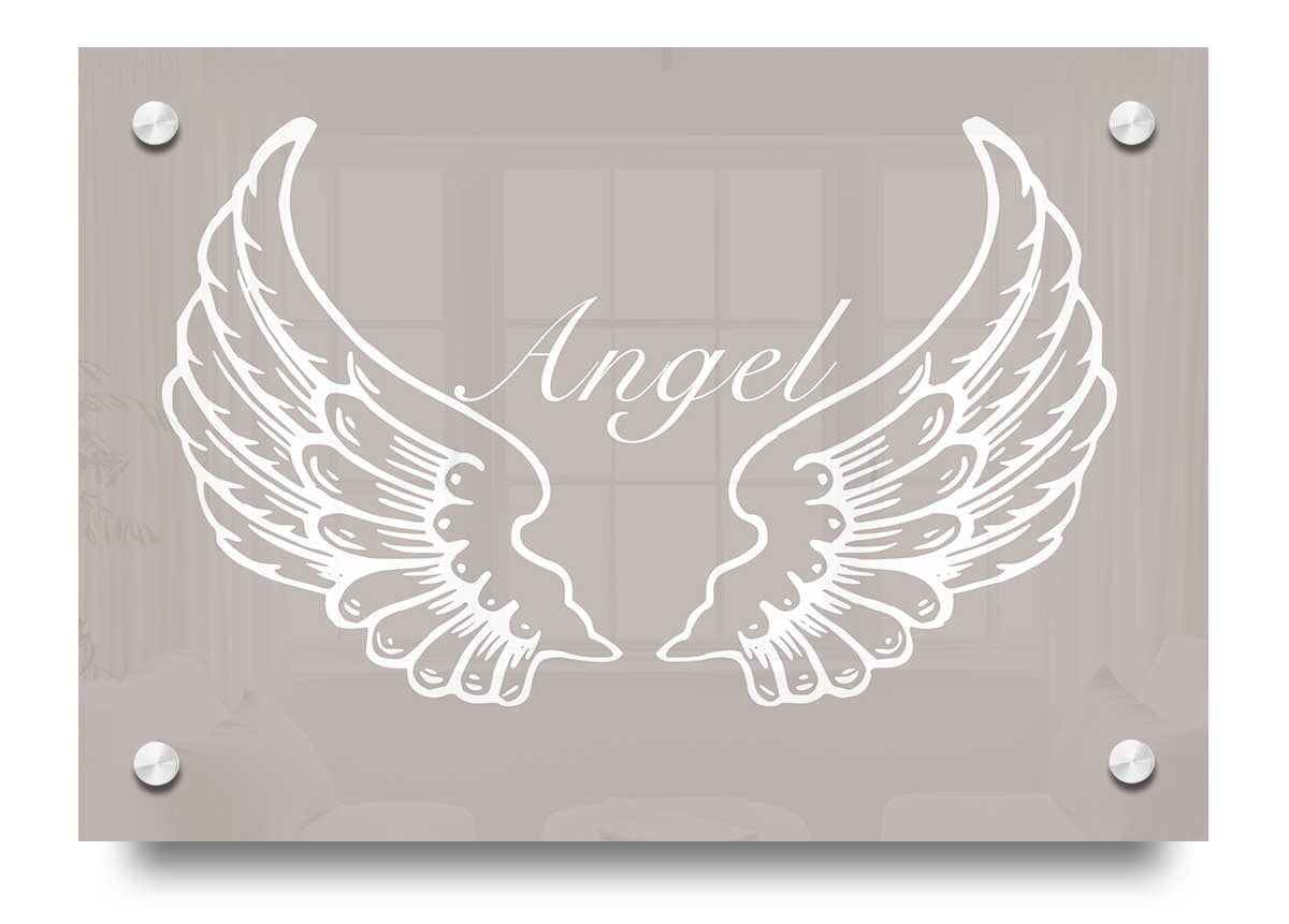 Angel Wings Beige acrylic print on 5mm thick acrylic glass, showcasing a beautiful design ready to hang.