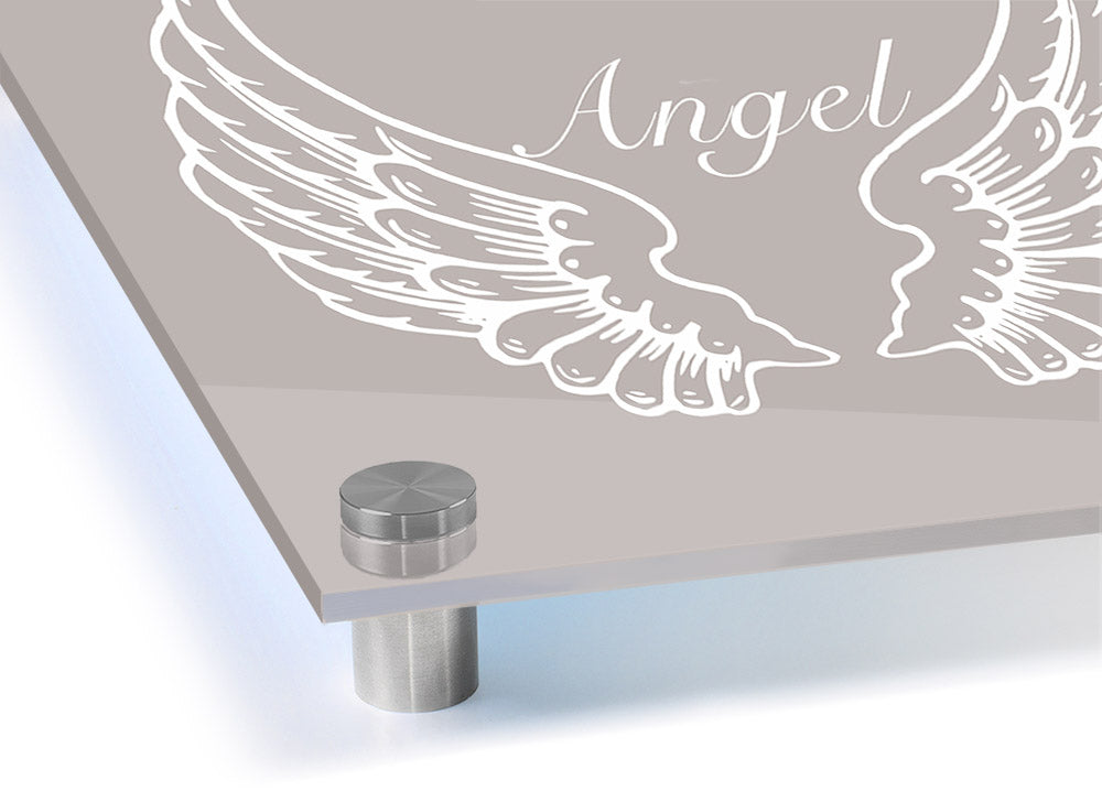 Angel Wings Beige acrylic print on 5mm thick acrylic glass, showcasing a beautiful design ready to hang.