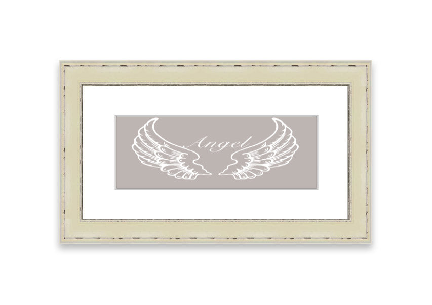 Angel Wings Beige framed print with elegant design, available in various frame colors, handmade in the UK.