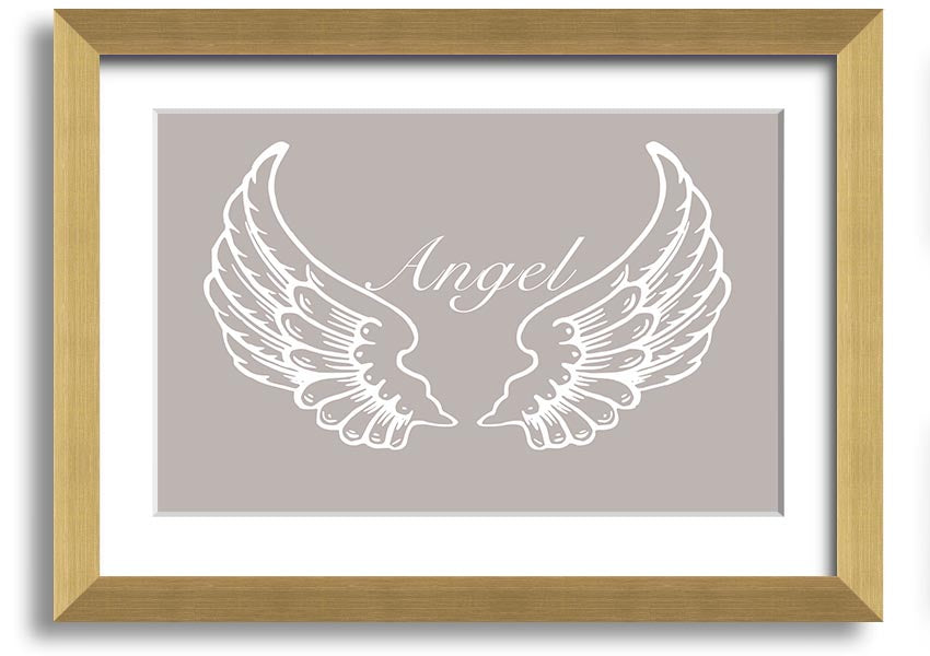 Angel Wings Beige framed print showcasing delicate angel wings design, elegantly framed and ready to hang.