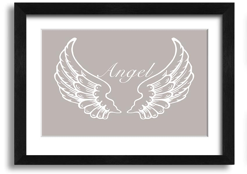 Angel Wings Beige framed print showcasing delicate angel wings design, elegantly framed and ready to hang.