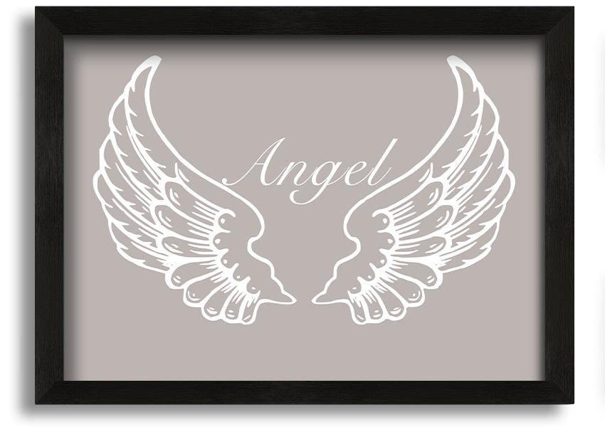 Angel Wings Beige framed print showcasing delicate angel wings design, elegantly framed and ready to hang.