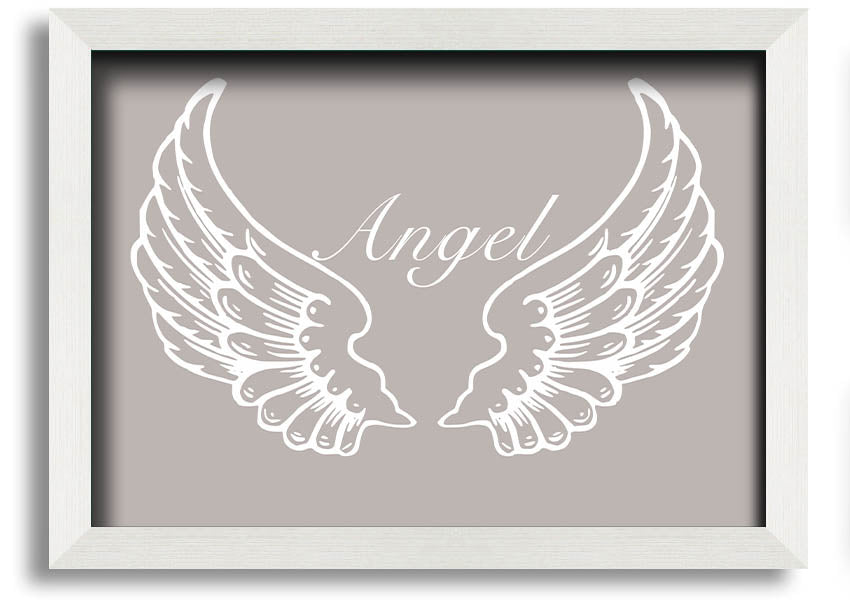 Angel Wings Beige framed print showcasing delicate angel wings design, elegantly framed and ready to hang.