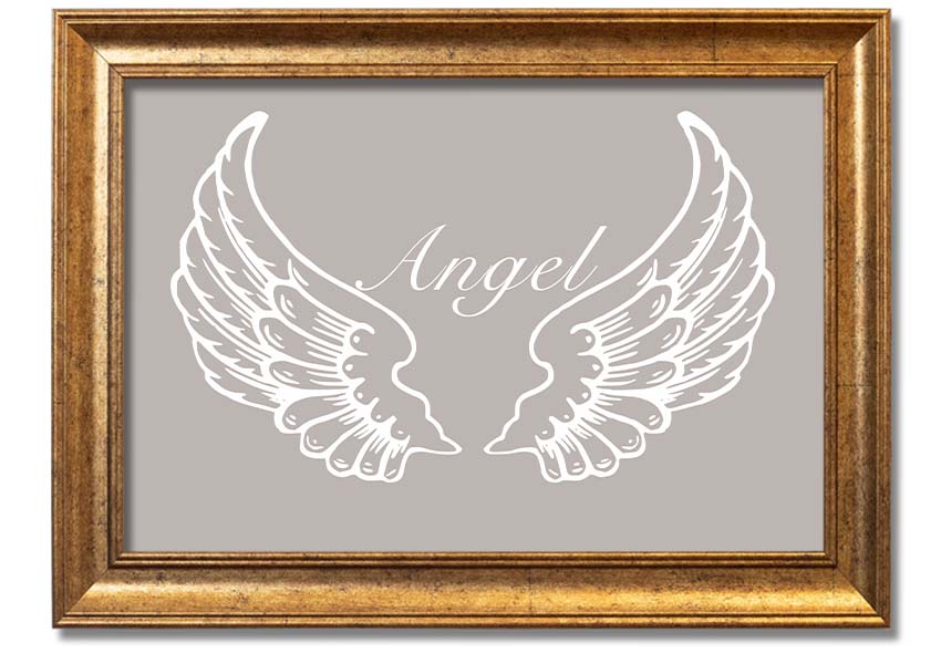 Angel Wings Beige framed print showcasing delicate angel wings design, elegantly framed and ready to hang.