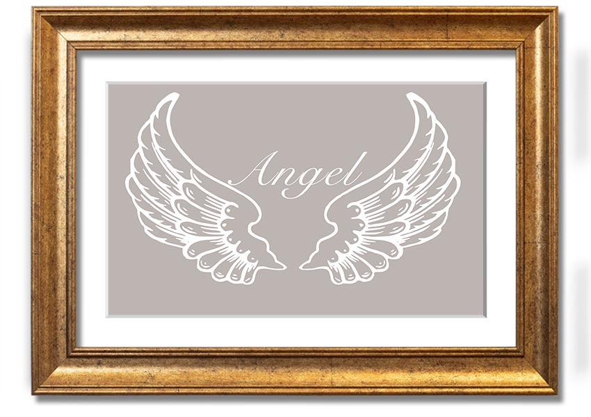 Angel Wings Beige framed print showcasing delicate angel wings design, elegantly framed and ready to hang.