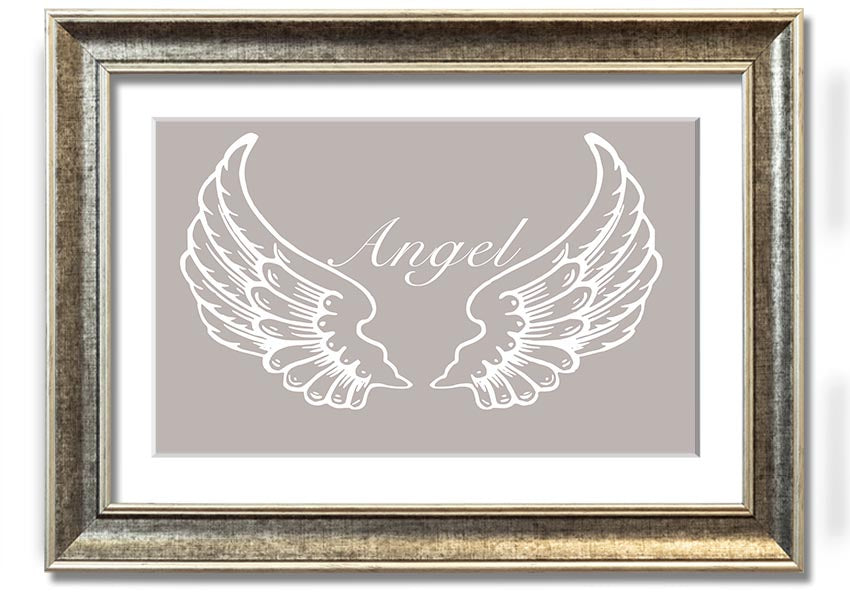 Angel Wings Beige framed print showcasing delicate angel wings design, elegantly framed and ready to hang.