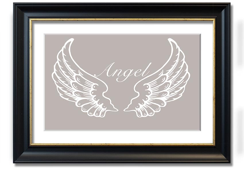 Angel Wings Beige framed print showcasing delicate angel wings design, elegantly framed and ready to hang.