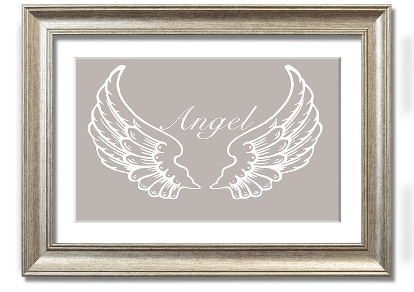 Angel Wings Beige framed print showcasing delicate angel wings design, elegantly framed and ready to hang.