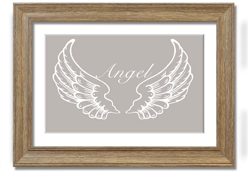 Angel Wings Beige framed print showcasing delicate angel wings design, elegantly framed and ready to hang.