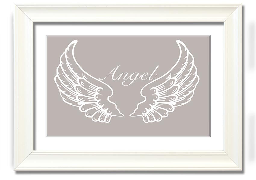 Angel Wings Beige framed print showcasing delicate angel wings design, elegantly framed and ready to hang.