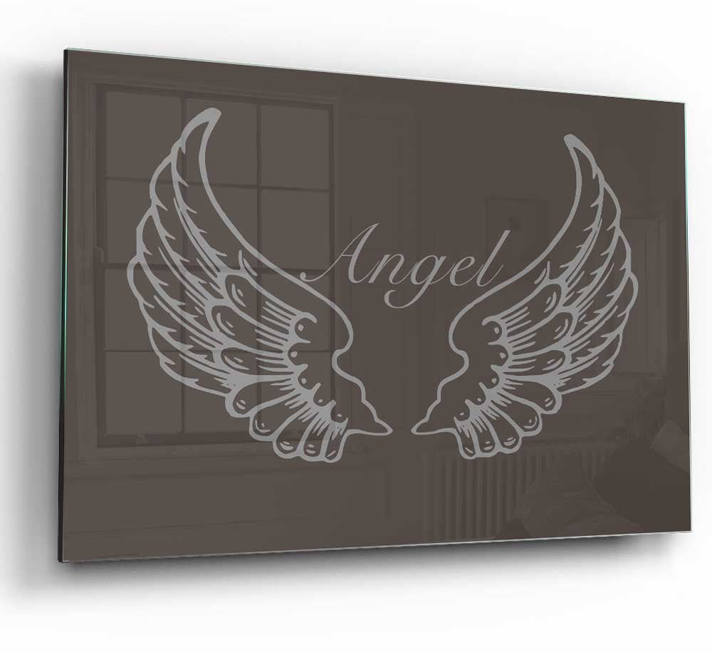 Angel Wings Chocolate glass print featuring elegant angel wings design, perfect for modern home decor.