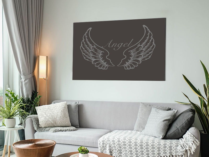 Angel Wings Chocolate art printed on brushed aluminium dibond, showcasing a modern design with a textured finish.