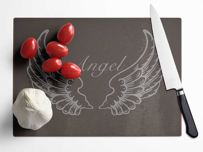 Angel Wings Chocolate chopping board made from tempered glass with an elegant design and anti-slip feet.