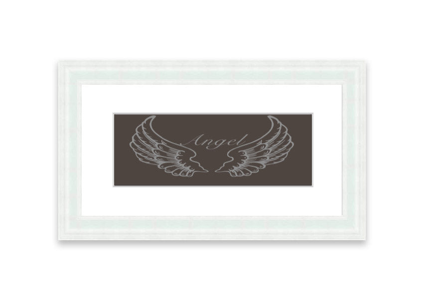 A beautifully framed Angel Wings Chocolate print showcasing delicate angel wings, available in various frame colors.