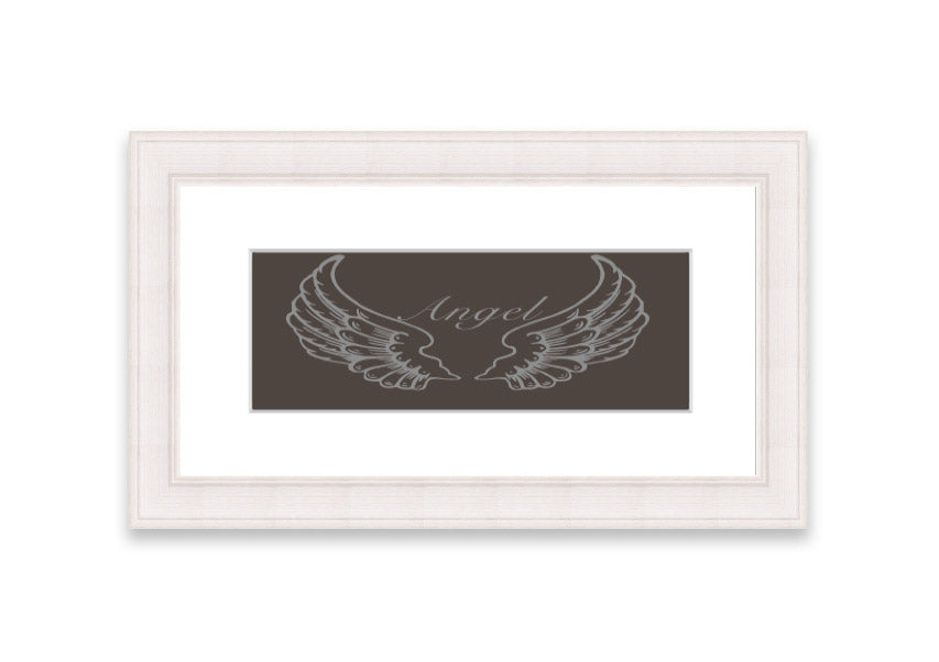 A beautifully framed Angel Wings Chocolate print showcasing delicate angel wings, available in various frame colors.