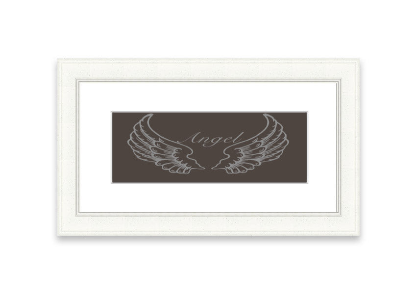 A beautifully framed Angel Wings Chocolate print showcasing delicate angel wings, available in various frame colors.