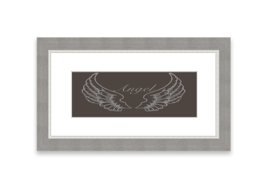 A beautifully framed Angel Wings Chocolate print showcasing delicate angel wings, available in various frame colors.