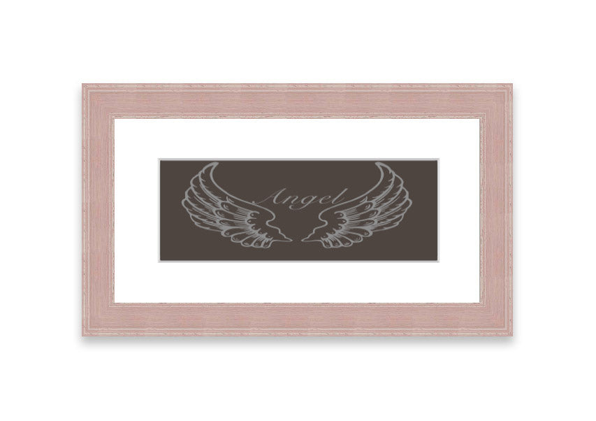 A beautifully framed Angel Wings Chocolate print showcasing delicate angel wings, available in various frame colors.